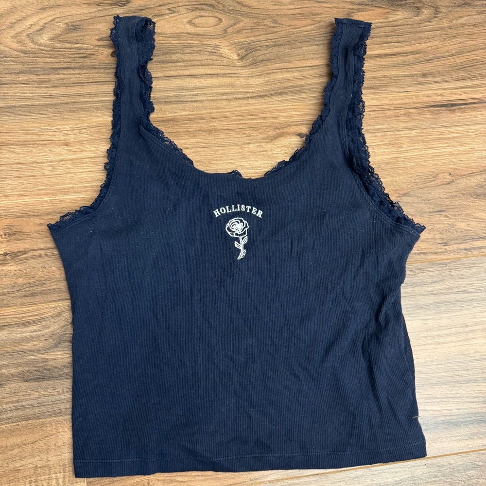 Hollister Blue Ruffled Crop Tank Top